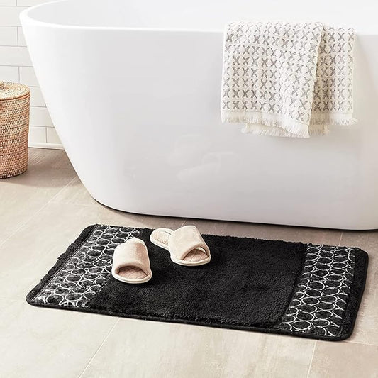 Sinatra Bath Rug — Sequin Mosaic Border Plush Anti-Slip Glamour Bathroom Mat