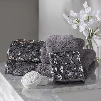 Sinatra Towel Set — Sequin Mosaic Border 3-Piece Glamour Luxury Bath Collection