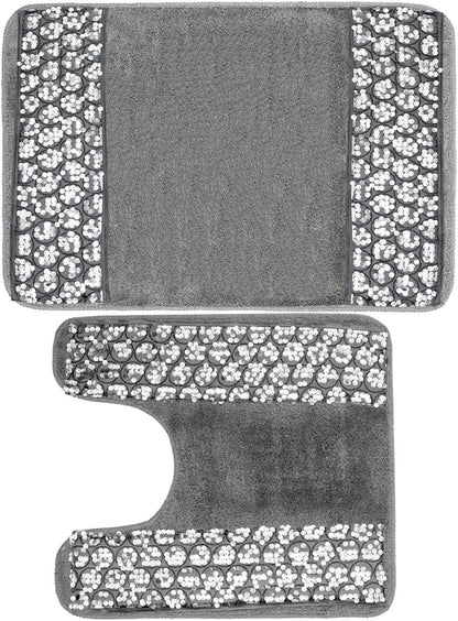 Sinatra Contour Rug — Sequin Mosaic Border Plush U-Shaped Anti-Slip Glamour Toilet Mat