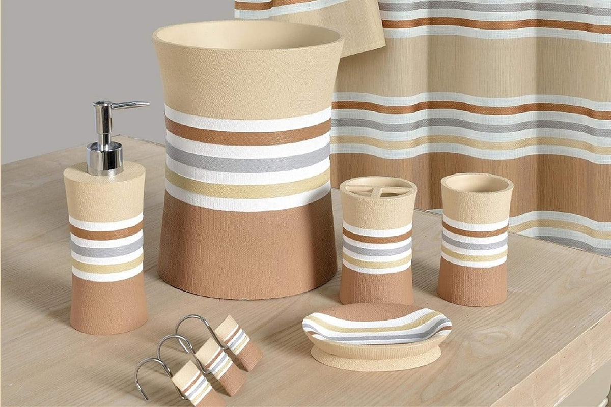 Ivanna 5-Piece Bath Accessories Set — Modern Stripe Resin Vanity Collection
