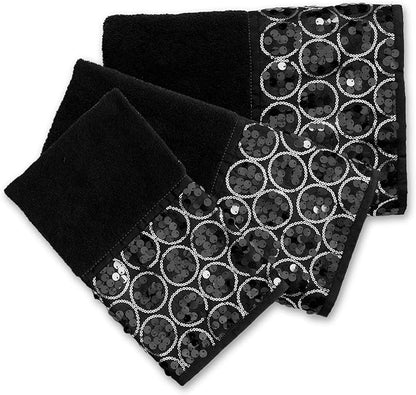 Sinatra Towel Set — Sequin Mosaic Border 3-Piece Glamour Luxury Bath Collection