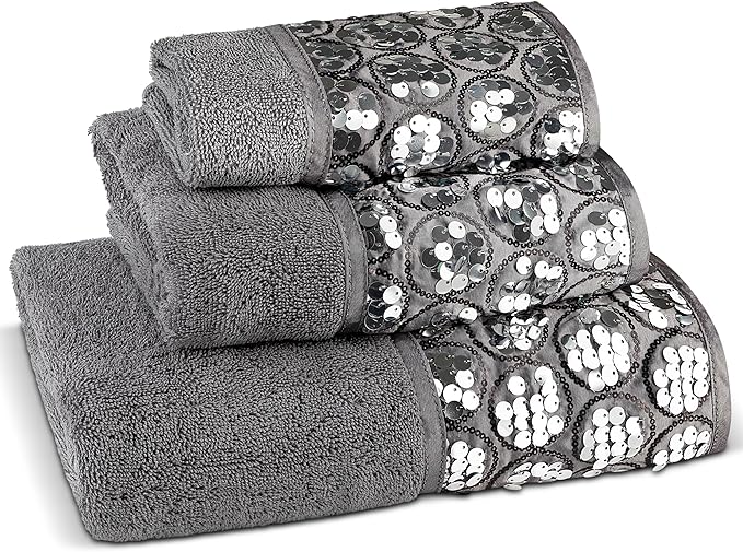 Sinatra Towel Set — Sequin Mosaic Border 3-Piece Glamour Luxury Bath Collection