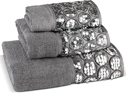 Sinatra Towel Set — Sequin Mosaic Border 3-Piece Glamour Luxury Bath Collection