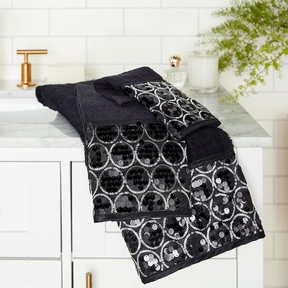 Sinatra Towel Set — Sequin Mosaic Border 3-Piece Glamour Luxury Bath Collection