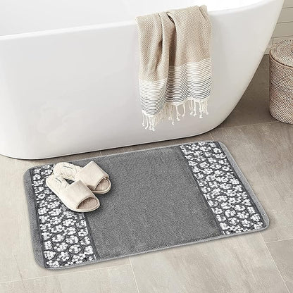 Sinatra Bath Rug — Sequin Mosaic Border Plush Anti-Slip Glamour Bathroom Mat