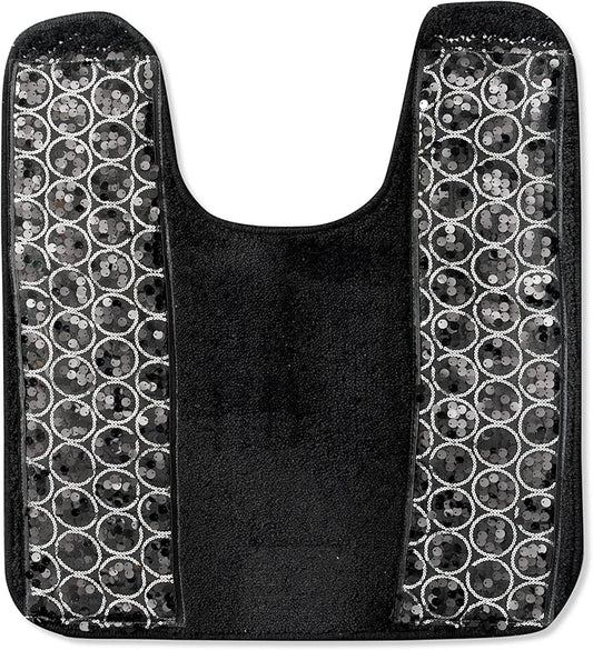 Sinatra Contour Rug — Sequin Mosaic Border Plush U-Shaped Anti-Slip Glamour Toilet Mat