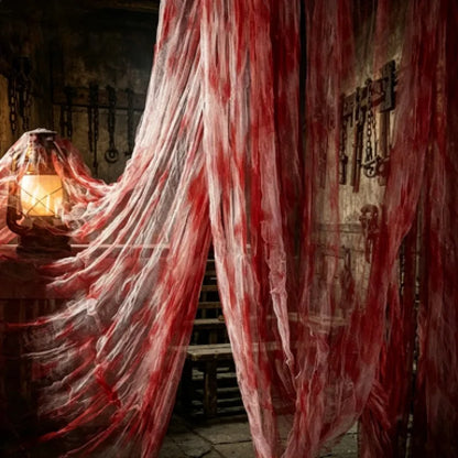 183x76cm Large Halloween Creepy Gauze Cloth Black White Gray Bloody Grid Gauze Horror Haunted House Party Indoor Outdoor Decor