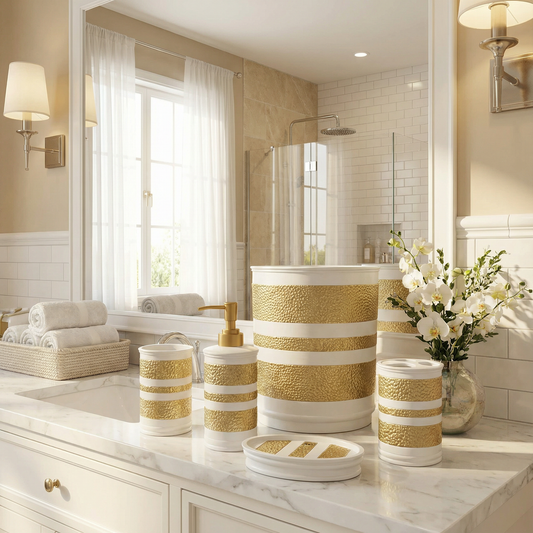 Marquis Complete Bathroom Bundle — Full 10-Piece Hammered Metallic Stripe Luxury Collection