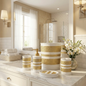 Marquis Complete Bathroom Bundle — Full 10-Piece Hammered Metallic Stripe Luxury Collection