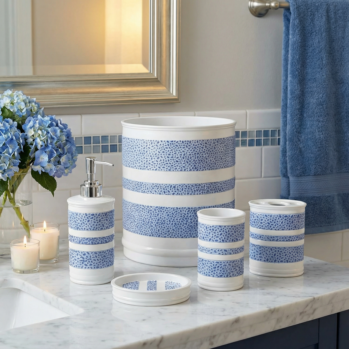 Marquis Complete Bathroom Bundle — Full 10-Piece Hammered Metallic Stripe Luxury Collection