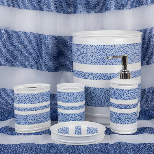 Marquis 5-Piece Bath Accessories Set — Hammered Metallic Stripe Luxury Ceramic Vanity Collection