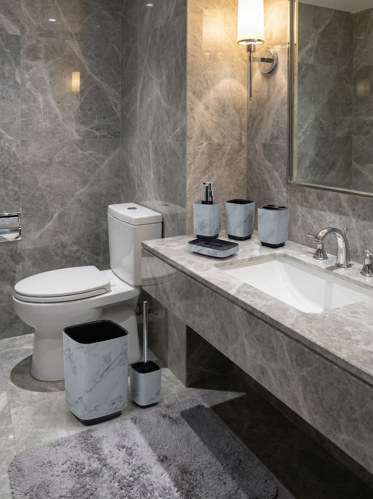 Regency Bathroom Accessories Set in Silver — brushed stainless steel finish, all 5 pieces