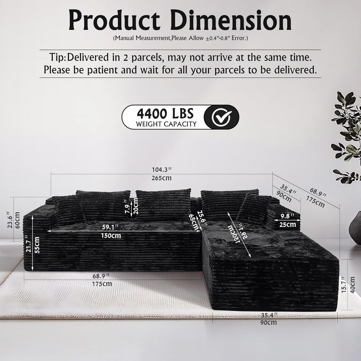 Shape Boneless Modular Sectional Couch Compressed Sofa Set Furniture
