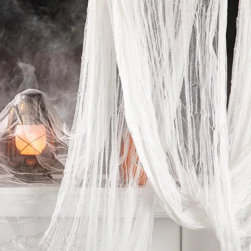 183x76cm Large Halloween Creepy Gauze Cloth Black White Gray Bloody Grid Gauze Horror Haunted House Party Indoor Outdoor Decor