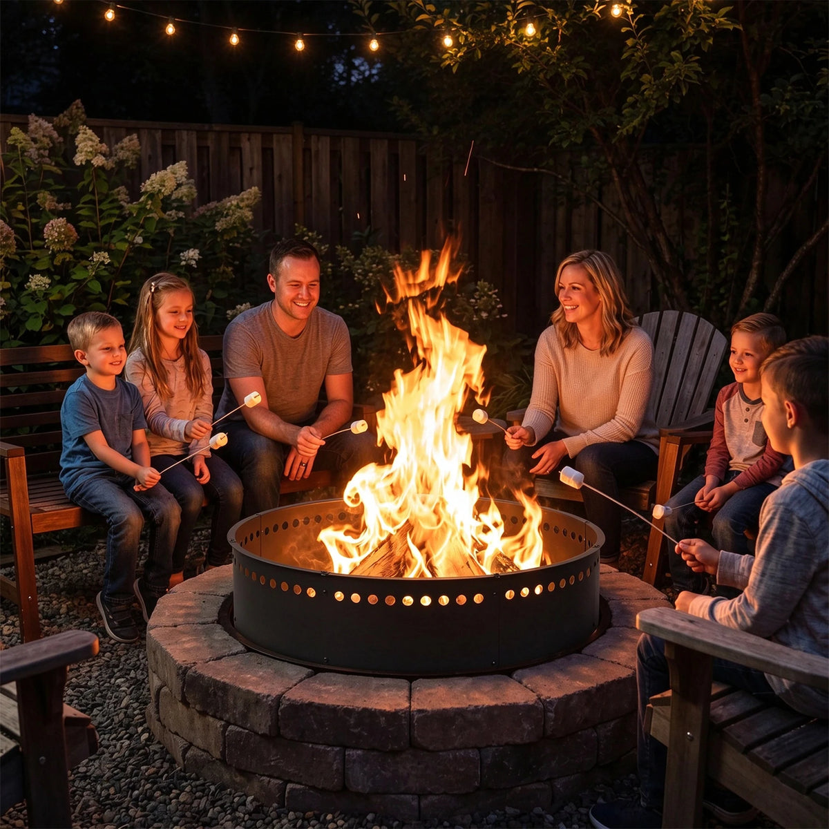 42in Smokeless Fire Pit Ring, Heavy Duty Steel Wood Burning Fire Pit Insert With Mesh Airflow For Patio, Backyard, Camping & DIY Pit Use