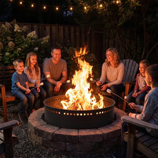 42in Smokeless Fire Pit Ring, Heavy Duty Steel Wood Burning Fire Pit Insert With Mesh Airflow For Patio, Backyard, Camping & DIY Pit Use