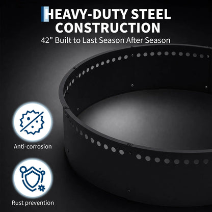 42in Smokeless Fire Pit Ring, Heavy Duty Steel Wood Burning Fire Pit Insert With Mesh Airflow For Patio, Backyard, Camping & DIY Pit Use
