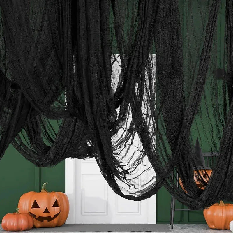 183x76cm Large Halloween Creepy Gauze Cloth Black White Gray Bloody Grid Gauze Horror Haunted House Party Indoor Outdoor Decor