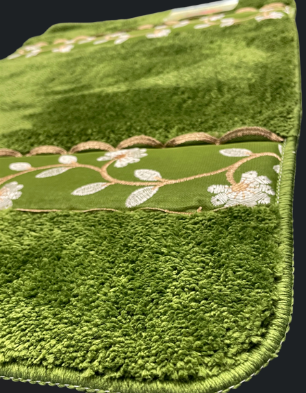 Chateau Green Bath Rug — Plush Sage & White Floral Embroidered Mat