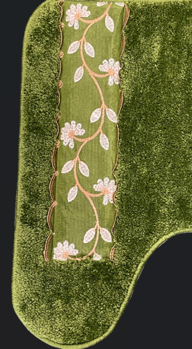 Chateau Green Contour Rug — Sage & White Floral Embroidered Toilet Surround Mat