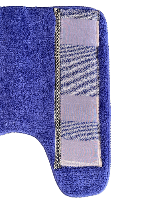 Marquis Contour Rug — Hammered Metallic Stripe Plush U-Shaped Anti-Slip Toilet Mat