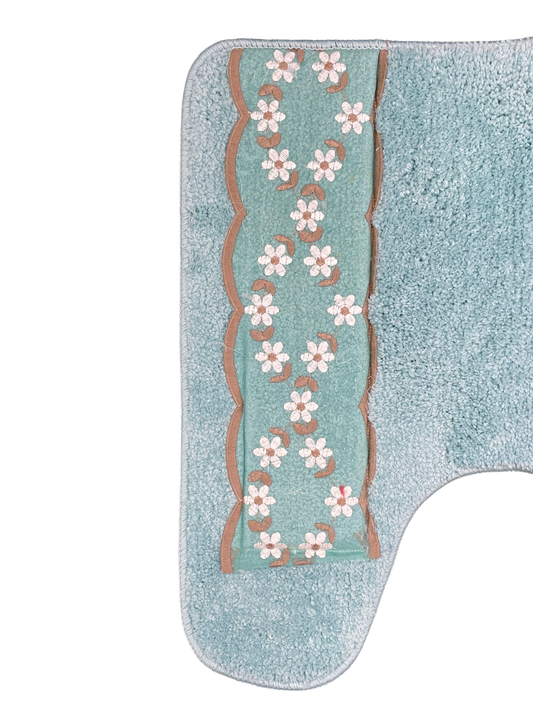 Maya Contour Rug — Embroidered Floral Garland Plush U-Shaped Anti-Slip Toilet Mat