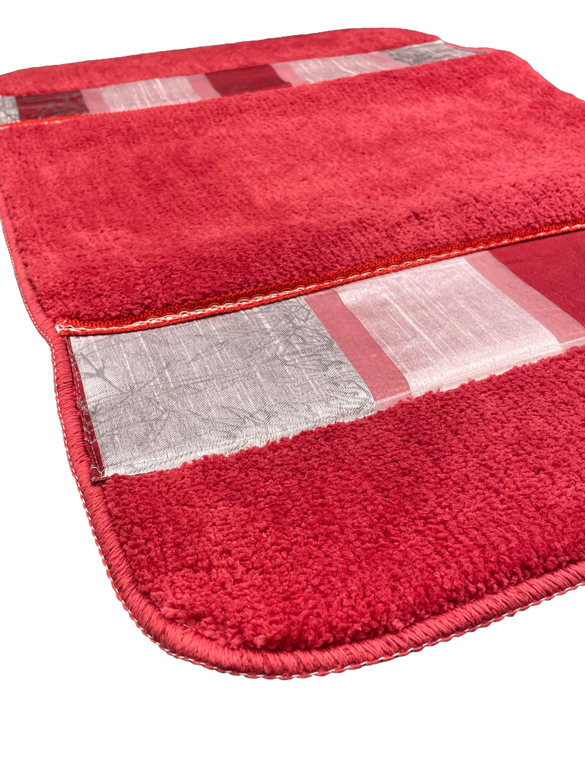 Venezia Red Bath Rug — Bold Patchwork Crimson Plush Mat
