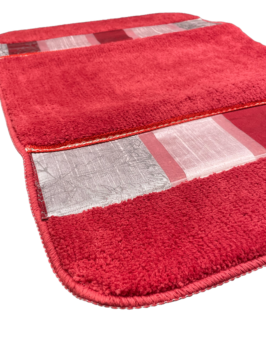 Venezia Red Bath Rug — Bold Patchwork Crimson Plush Mat