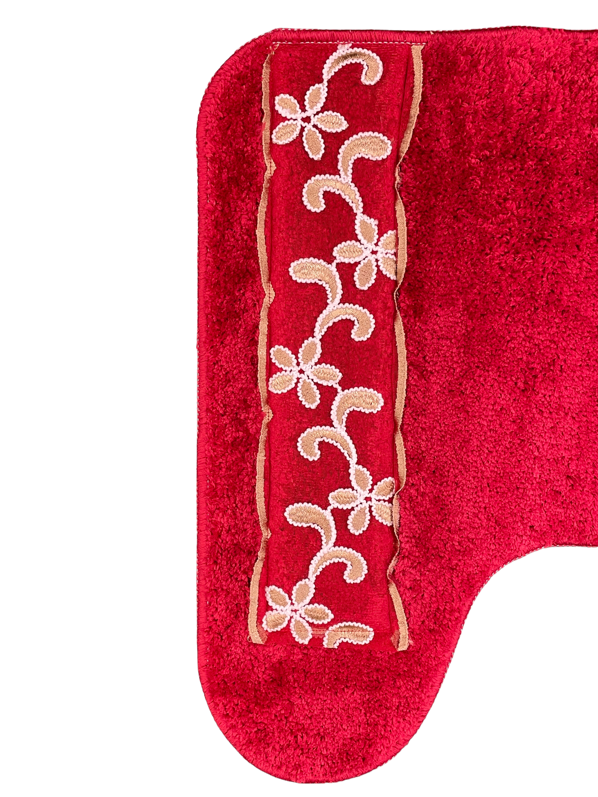 Cassandra Red Bath Rug — Plush Crimson & Gold Embroidered Mat