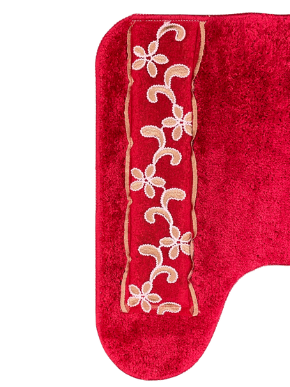 Cassandra Red Bath Rug — Plush Crimson & Gold Embroidered Mat
