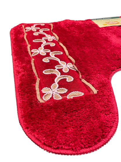 Cassandra Red Bath Rug — Plush Crimson & Gold Embroidered Mat