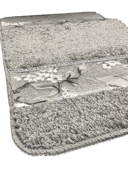 Melrose Bath Rug — Botanical Floral Border Plush Anti-Slip Luxury Bathroom Mat