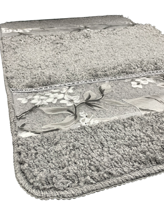 Melrose Bath Rug — Botanical Floral Border Plush Anti-Slip Luxury Bathroom Mat