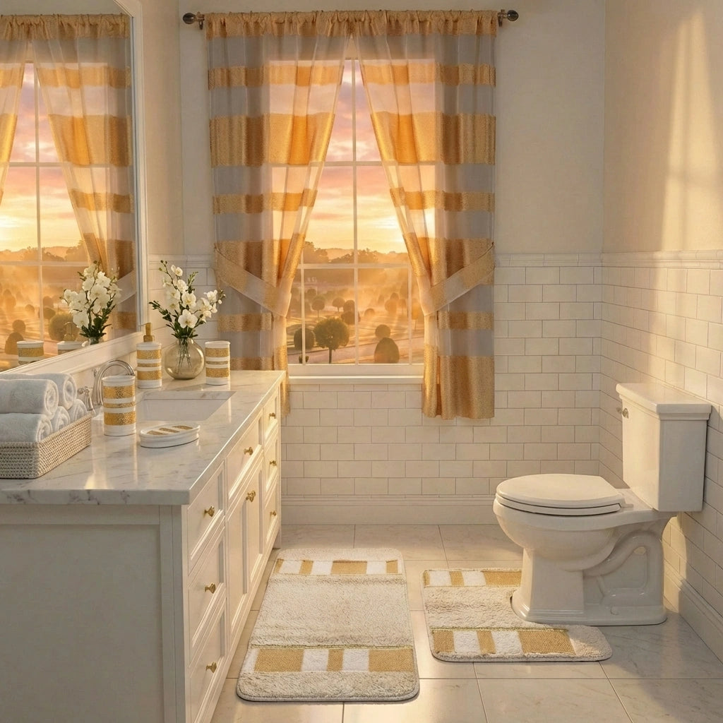 Marquis Complete Bathroom Bundle — Full 10-Piece Hammered Metallic Stripe Luxury Collection