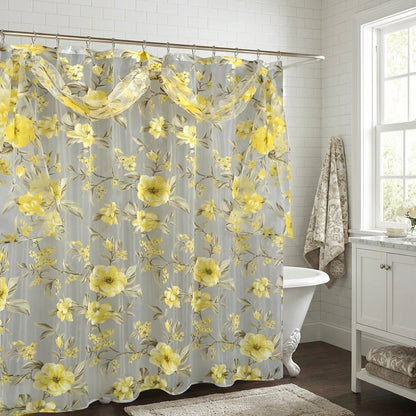 Melrose Shower Curtain — Botanical Floral Embroidered Sheer Luxury Panel with Cherry Blossom Motif