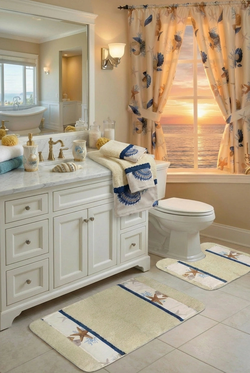 Spa Shell Towel Set — Luxurious 3-Piece Coastal Seashell Bath Collection