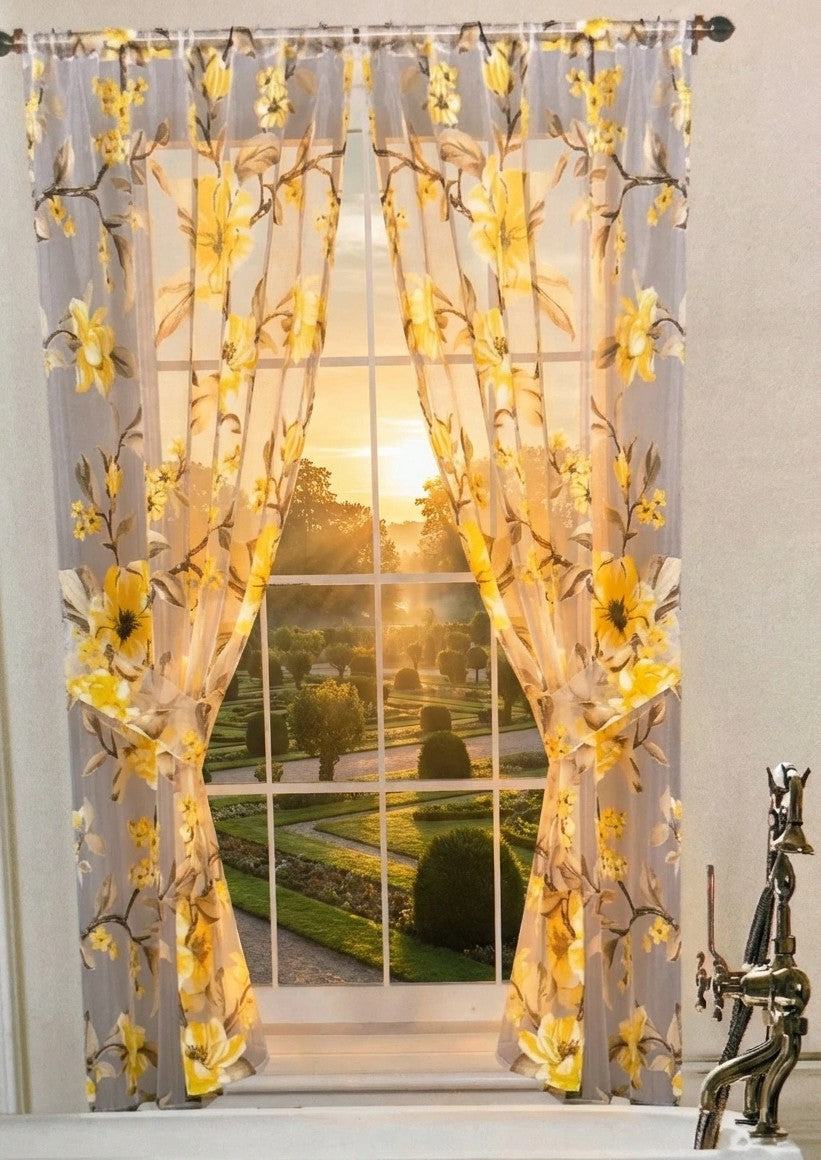 Melrose Window Curtain — Botanical Cherry Blossom Sheer Luxury Panel with Valance & Tie-Backs