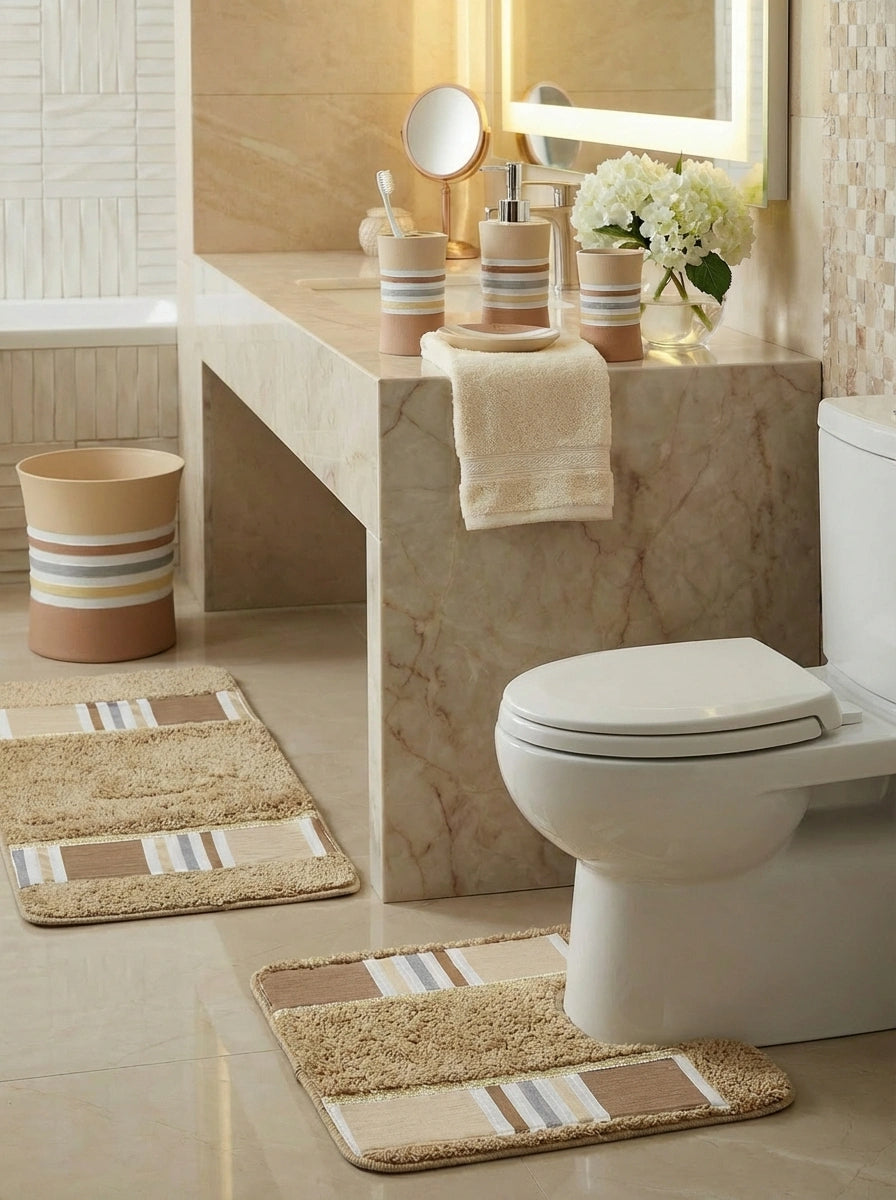 Ivanna Bath Rug — Modern Stripe Plush Anti-Slip Bathroom Mat