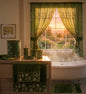 Chateau Green Window Curtain — Sheer Sage & White Floral Embroidered Panel