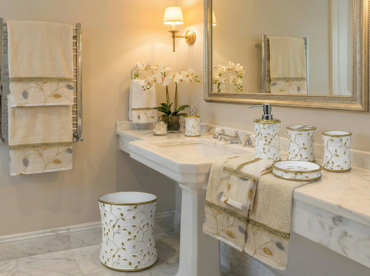 Birch Embroidered Towel Set — Luxurious 3-Piece Bath Collection