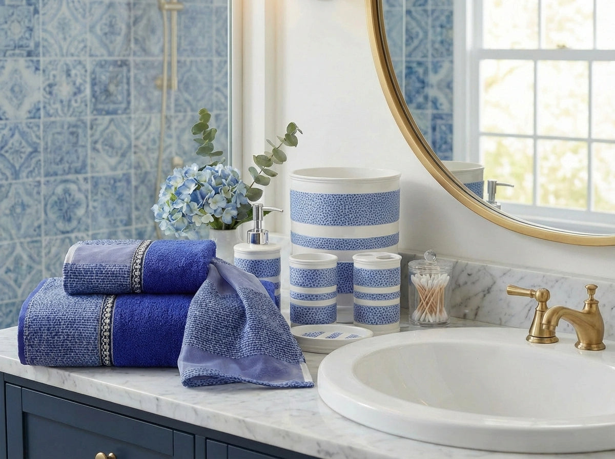Marquis Complete Bathroom Bundle — Full 10-Piece Hammered Metallic Stripe Luxury Collection