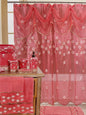 Maya Shower Curtain — Embroidered Floral Garland Sheer Luxury Fabric Panel with Swag Valance
